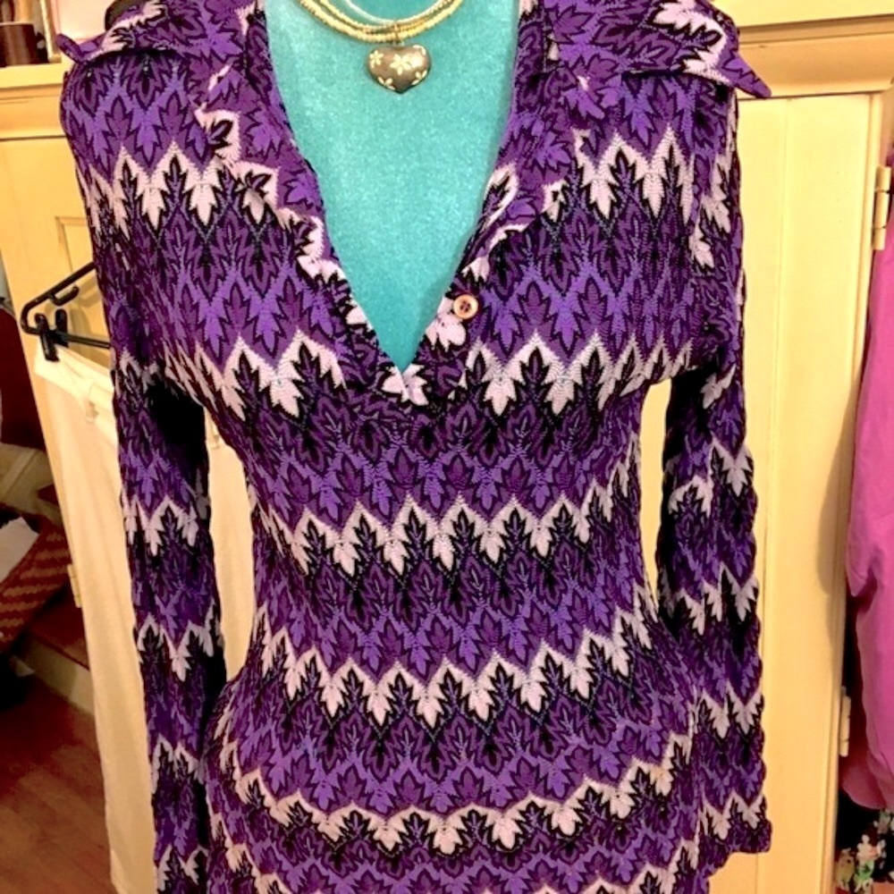 Rare Amazing 60's/70’s Retro Funky Blouse Purple Colors XS/S made in USA 🇺🇸